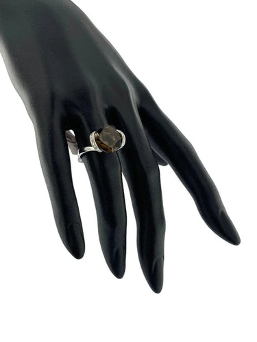 Bague 53 Bague cocktail en or blanc 18 carats avec diamants et quartz fumé 7,50 ct 58 Facettes