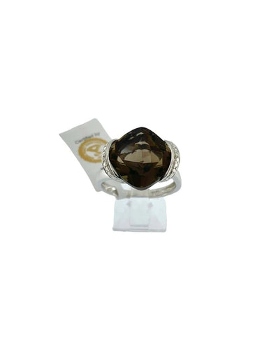 Bague 53 Bague cocktail en or blanc 18 carats avec diamants et quartz fumé 7,50 ct 58 Facettes
