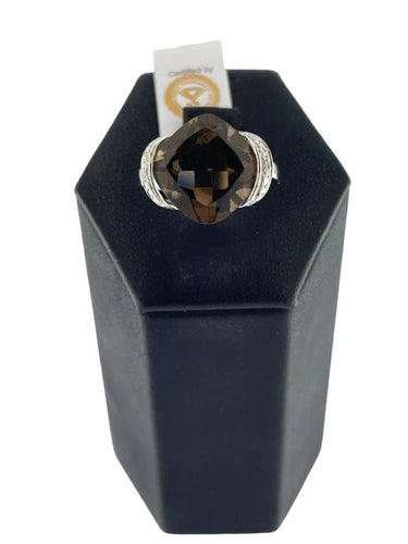 Bague 53 Bague cocktail en or blanc 18 carats avec diamants et quartz fumé 7,50 ct 58 Facettes