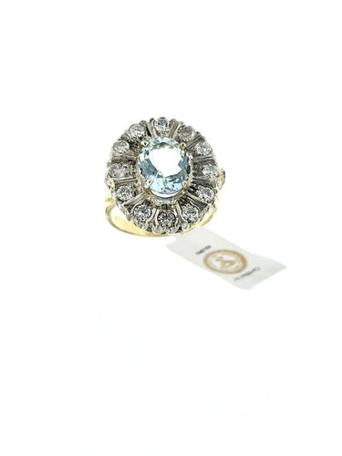 Bague 54.5 Bague - aigue-marine 2,25 ct et diamants en or jaune 18 carats 58 Facettes