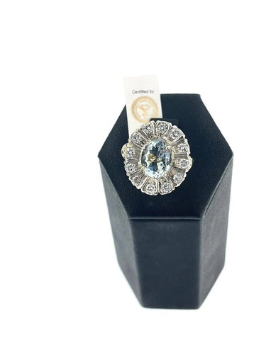 Bague 54.5 Bague - aigue-marine 2,25 ct et diamants en or jaune 18 carats 58 Facettes