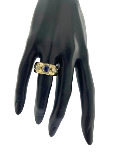 Bague 59.5 Bague en or jaune 18 carats avec diamants et saphirs, certificat IGI 58 Facettes