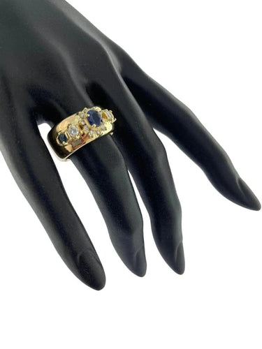 Bague 59.5 Bague en or jaune 18 carats avec diamants et saphirs, certificat IGI 58 Facettes