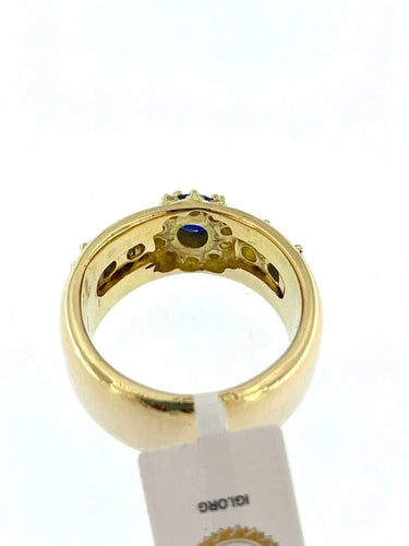Bague 59.5 Bague en or jaune 18 carats avec diamants et saphirs, certificat IGI 58 Facettes