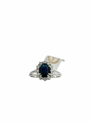 Bague 59.5 Bague classique en or blanc 18 carats avec saphir et diamants 58 Facettes