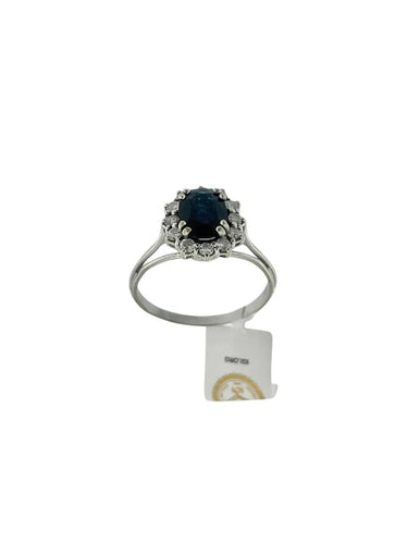Bague 59.5 Bague classique en or blanc 18 carats avec saphir et diamants 58 Facettes