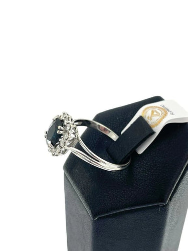 Bague 59.5 Bague classique en or blanc 18 carats avec saphir et diamants 58 Facettes