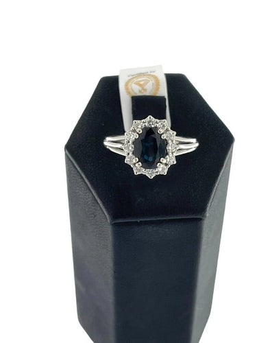 Bague 59.5 Bague classique en or blanc 18 carats avec saphir et diamants 58 Facettes