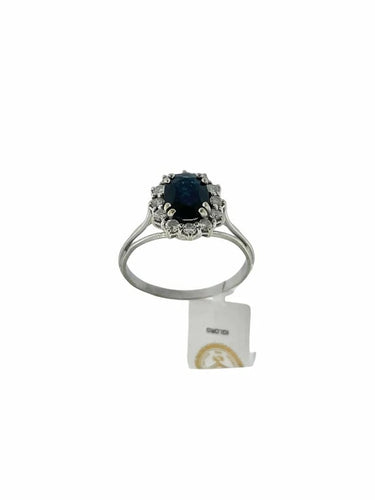 Bague 59.5 Bague classique en or blanc 18 carats avec saphir et diamants 58 Facettes