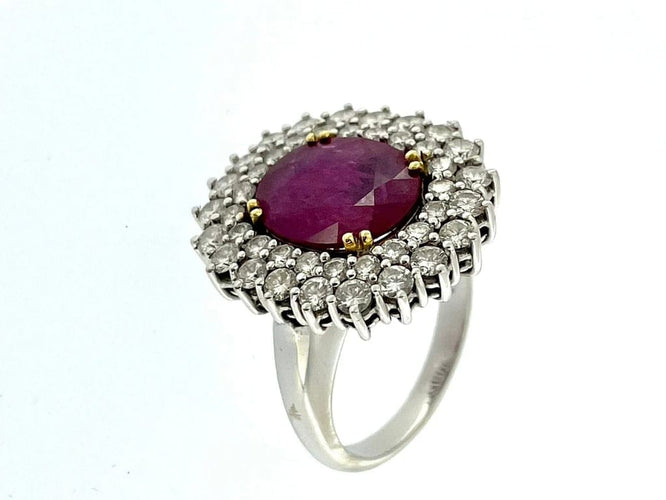 Bague 56.5 Bague cocktail en or blanc 18 carats avec diamants et rubis 58 Facettes