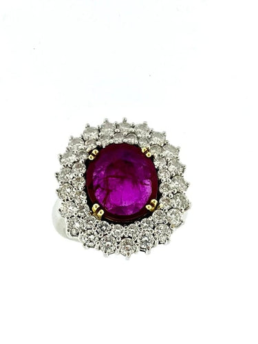 Bague 56.5 Bague cocktail en or blanc 18 carats avec diamants et rubis 58 Facettes