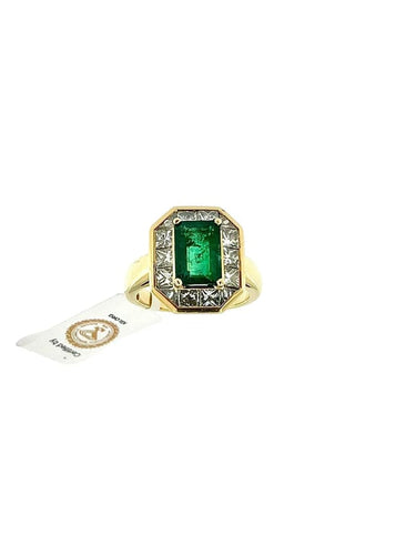 Bague 53 Bague cocktail rétro française en or jaune 18 carats, diamants et émeraude 58 Facettes