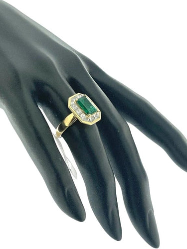 Bague 53 Bague cocktail rétro française en or jaune 18 carats, diamants et émeraude 58 Facettes
