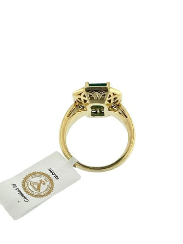 Bague 53 Bague cocktail rétro française en or jaune 18 carats, diamants et émeraude 58 Facettes