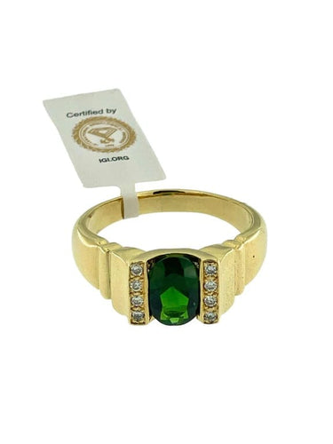 Bague 64 Bague en or jaune 18 carats avec diamants et diopside vert 58 Facettes