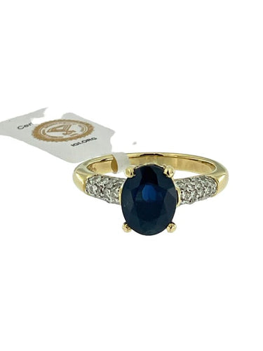 Bague 51 Bague cocktail en or jaune et blanc, saphir 2,5 ct et diamants 58 Facettes