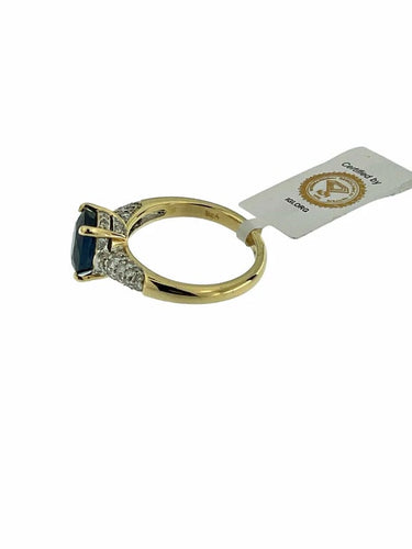 Bague 51 Bague cocktail en or jaune et blanc, saphir 2,5 ct et diamants 58 Facettes