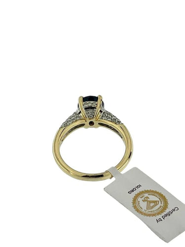 Bague 51 Bague cocktail en or jaune et blanc, saphir 2,5 ct et diamants 58 Facettes