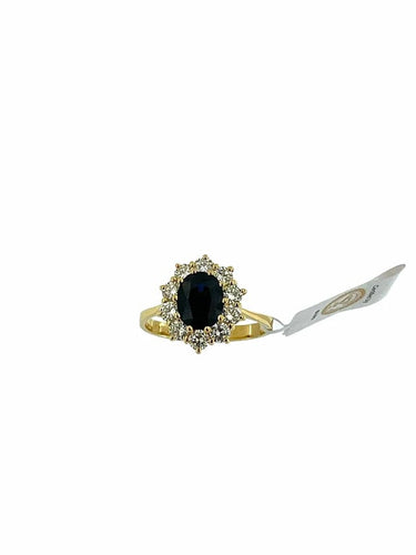 Bague 65.5 Bague cocktail en or jaune 18 carats avec saphir 2,60 ct et diamants 58 Facettes