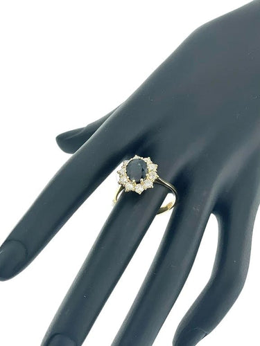 Bague 65.5 Bague cocktail en or jaune 18 carats avec saphir 2,60 ct et diamants 58 Facettes