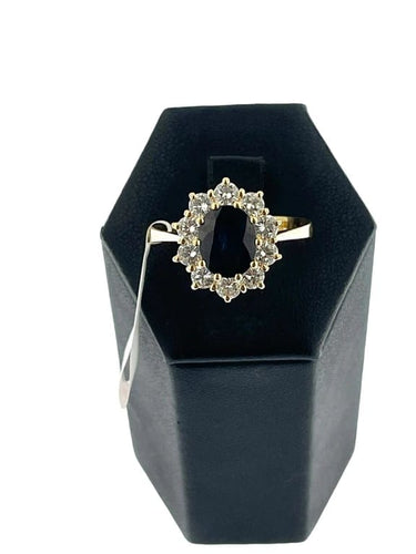 Bague 65.5 Bague cocktail en or jaune 18 carats avec saphir 2,60 ct et diamants 58 Facettes