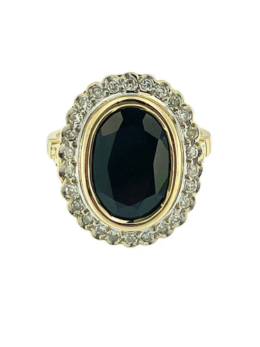 Bague Art déco - Bague cocktail en or jaune et blanc, saphir et diamants 58 Facettes