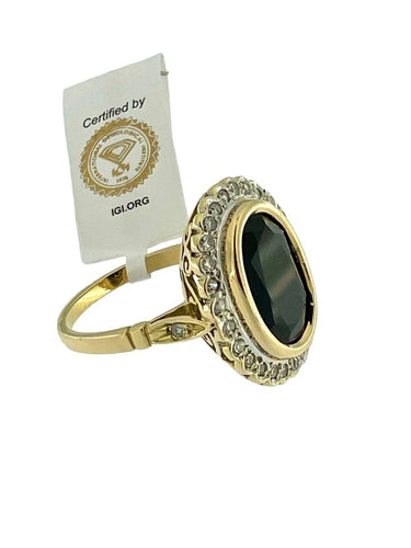 Bague Art déco - Bague cocktail en or jaune et blanc, saphir et diamants 58 Facettes