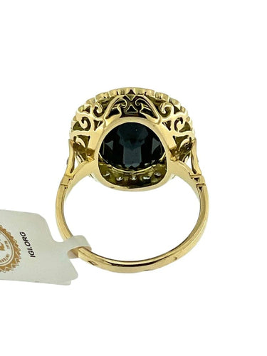 Bague Art déco - Bague cocktail en or jaune et blanc, saphir et diamants 58 Facettes