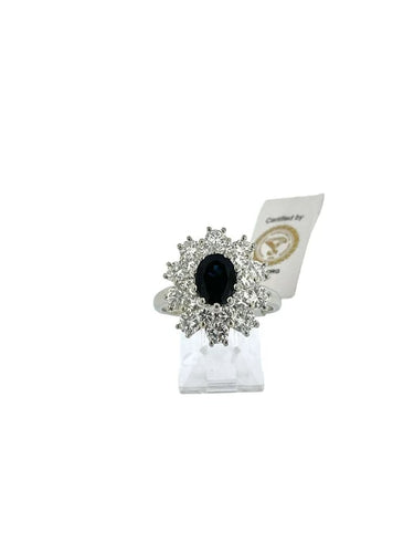 Bague 53.5 Bague en or blanc 18 carats avec saphir 1,30 ct et diamants 58 Facettes
