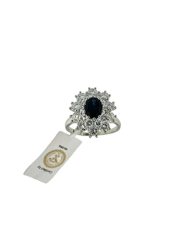 Bague 53.5 Bague en or blanc 18 carats avec saphir 1,30 ct et diamants 58 Facettes