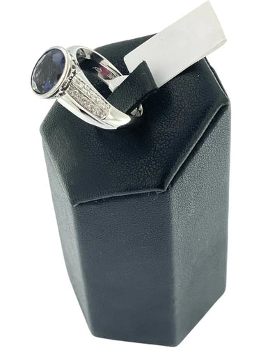 Bague 52.5 Bague cocktail en or blanc 18 carats avec iolite et diamants 58 Facettes