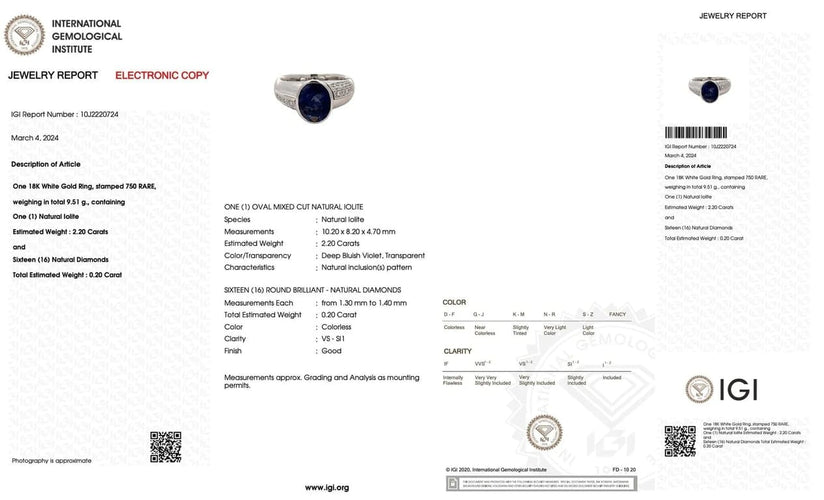 Bague 52.5 Bague cocktail en or blanc 18 carats avec iolite et diamants 58 Facettes