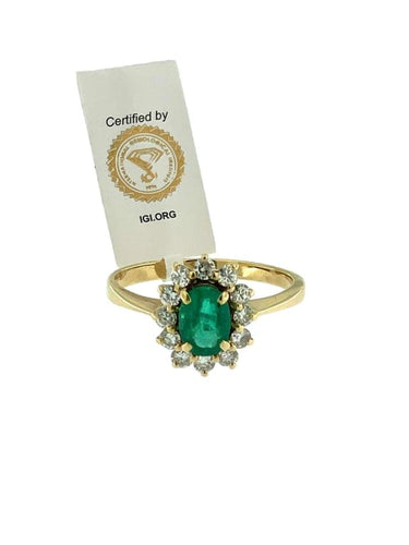 Bague 57 Bague en or jaune 18 carats avec émeraude et diamants (IGI) 58 Facettes