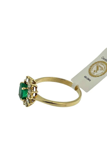 Bague 57 Bague en or jaune 18 carats avec émeraude et diamants (IGI) 58 Facettes