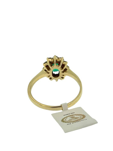 Bague 57 Bague en or jaune 18 carats avec émeraude et diamants (IGI) 58 Facettes