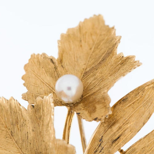 Broche Broche feuille Vineyard en or jaune 18 carats et perles 58 Facettes