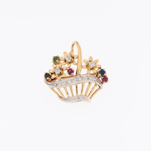 Broche Broche giardinetto en or blanc et or jaune 18 carats avec pierres précieuses 58 Facettes