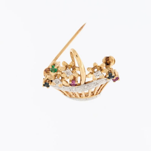 Broche Broche giardinetto en or blanc et or jaune 18 carats avec pierres précieuses 58 Facettes