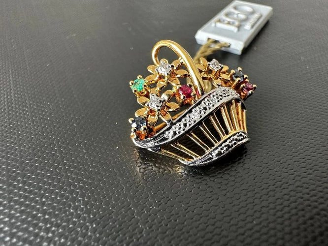 Broche Broche giardinetto en or blanc et or jaune 18 carats avec pierres précieuses 58 Facettes