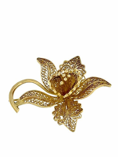Broche Broche à fleurs en filigrane d’or jaune 18 carats 58 Facettes