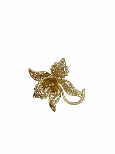 Broche Broche à fleurs en filigrane d’or jaune 18 carats 58 Facettes