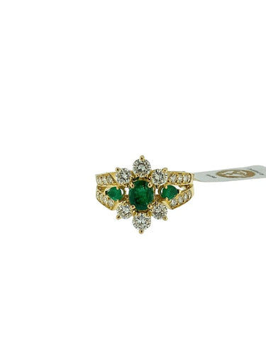 Bague 52.5 Bague cocktail en or jaune 18 carats, émeraudes et diamants 58 Facettes