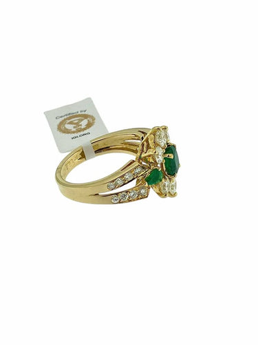 Bague 52.5 Bague cocktail en or jaune 18 carats, émeraudes et diamants 58 Facettes