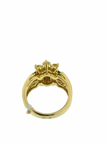 Bague 52.5 Bague cocktail en or jaune 18 carats, émeraudes et diamants 58 Facettes