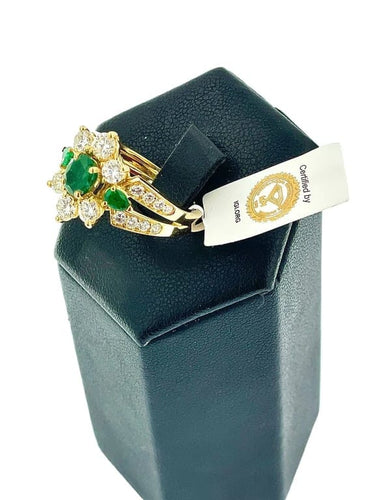 Bague 52.5 Bague cocktail en or jaune 18 carats, émeraudes et diamants 58 Facettes