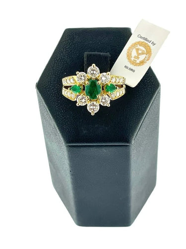 Bague 52.5 Bague cocktail en or jaune 18 carats, émeraudes et diamants 58 Facettes