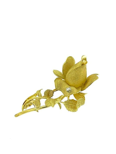 Broche Broche rose en or jaune et blanc 18 carats avec diamant 58 Facettes