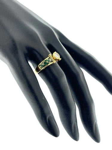 Bague 55.5 Korloff - Bague en or jaune 18 carats avec diamants et émail vert 58 Facettes
