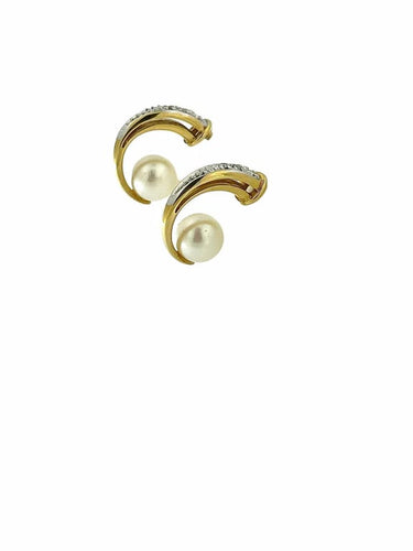Boucles d'oreilles JKa Jewelry - Boucles d'oreilles en or 18 carats avec perles et diamants 58 Facettes