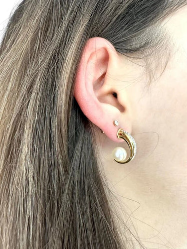 Boucles d'oreilles JKa Jewelry - Boucles d'oreilles en or 18 carats avec perles et diamants 58 Facettes